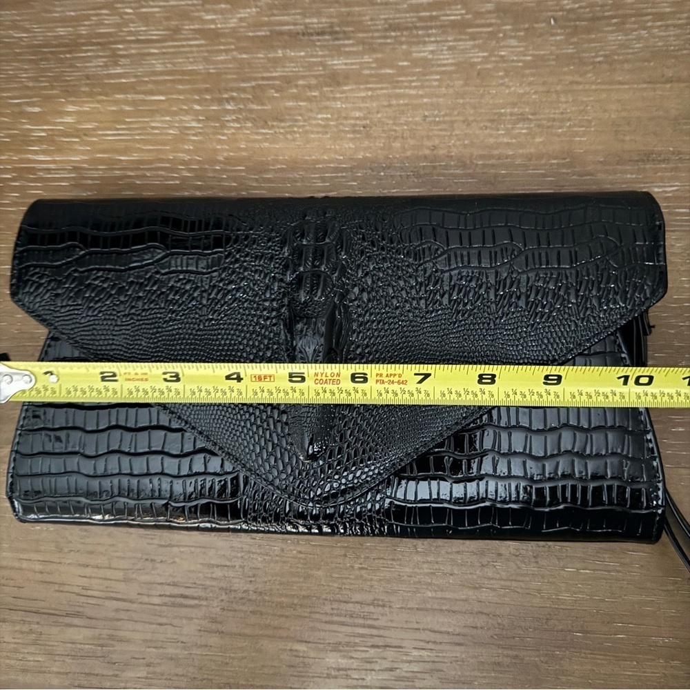 Crocodile Pattern Women Clutch Purse Envelope Bag Black - Picture 8 of 8